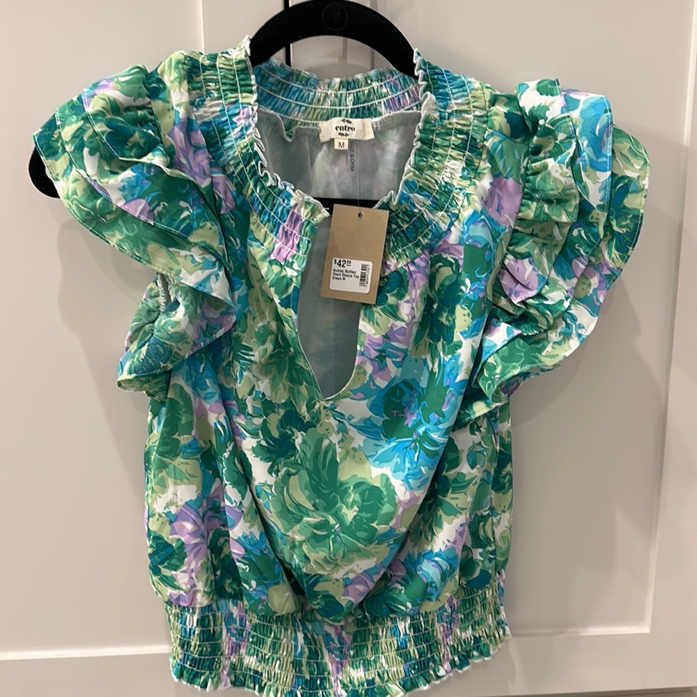 NWT green floral polyester top